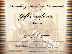 Gift certificate Broadway Academy Westmount